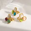 Anillo de Piedra Natural Multicolor de Diseño Único con un Toque de Lujo Ligero y Gama Alta, Anillo Abierto de Acero de Titanio Dorado de 18K Que No Se Desvanece