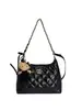 Bolso hobo cadena estilo 2026 inspirado en Chanel con patrón de diamantes, bolso de hombro de cuero encerado retro, bolso tote versátil