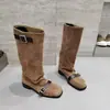 Outono 2026 Novo Estilo Coreano Design de Nicho Confortáveis Bico Quadrado Fivela Botas de Cavaleiro Botas de Cano Alto Femininas