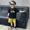 Conjunto de Roupas de Verão para Meninos Estampa Digital de Desenho Animado Conjunto Casual Fino de Manga Curta para Crianças Roupa de Bebê Estilosa