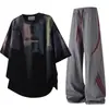 Conjunto Casual Masculino de Verão Duas Peças Streetwear Estilo Americano Camiseta de Manga Curta High Street Moda Jovem Descolada