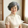Set de Peluca de Abuelita para Actuación Utilería de Escenario Anciana Mediana Edad Peluca Blanca Femenina Corta Rizada Tocado