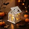 Casa Assombrada de Madeira Brilhante DIY Personalizável Transfronteiriça para Halloween Casa de Madeira com Abóbora 3D Decoração de Festa Artesanato em Madeira