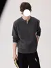 Estilo Old Money Camiseta de Punto con Cuello Henry para Hombre Otoño Perezoso Relajado Manga Larga Para Superponer Falso Dos Piezas Prenda Base