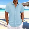 Camisas Masculinas Europeias e Americanas Transfronteiriças de Algodão e Linho Manga Curta Casuais Populares Amazon Soltas Respiráveis Jacquard Aliexpress