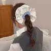 Diadema de Intestino Grueso de Satén Crema Estilo Ballet con Rayas Azules para Mujer, Cuerda para el Cabello Versátil, Banda para el Cabello, Goma Elástica, Cuerda para la Cabeza Oversized