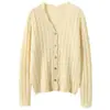 Cárdigan de Cachemir Tejido en Cable Otoño Invierno para Mujer Cuello en V Retro Estilo Perezoso Suelto Abrigo Suéter Cárdigan de Punto