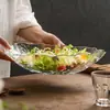 ARDACAM - Plato de fruta de vidrio importado de Turquía, plato de ensalada, vajilla para el hogar, plato ovalado irregular transparente