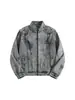 Chaqueta de Mezclilla Resistente Estilo Retro Americano para Hombre, Gama Alta, Atractiva, Lavada, Desgastada, Cuello Alto, Chaqueta con Cremallera, Abrigo