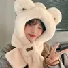 Gorro con Bufanda Integrada Otoño e Invierno Cálido Felpa Engrosada Imitación Pelo de Conejo Lindo Protección para Orejas Gorro a Prueba de Frío Capucha para Cuello