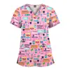 Ropa para lavar a mano cuello en V dental oral ropa para lavar a mano salón de belleza hospital de mascotas doctor secado rápido estampada ropa de enfermería para hombres y mujeres