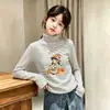 Capa base térmica de forro polar para niñas 2026 Otoño/Invierno Manga larga Niños Medianos/Grandes Cuello medio-alto Ropa interior Top rayado cálido cepillado