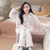 Pijama de forro polar coral para niñas, nuevo conjunto de cárdigan de manga larga otoño/invierno, ropa de estar cálida y linda de dibujos animados para niños