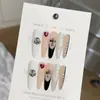 Qianfan [Querido Ventilador Preto] Doce Fresco Ins Olho de Gato Cruzado Unhas Usáveis Puras Feitas à Mão Adesivos de Manicure Unhas Postiças