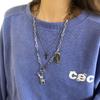 Colar de coelho cruzado empilhado de camada dupla feminino ins nicho design avançado sentido outono e inverno cadeia de camisola para todos os jogos cadeia de camisola
