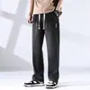 Comércio Exterior Calças Jeans Lavadas Finas Retas Soltas Masculinas Verão Outono Nova Marca Tendência Perna Larga Cor Sólida Calças Casuais