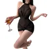 Lencería sexy con temática naranja, uniforme transparente de malla con retazos y tirantes para chica sexy, pijama seductor que no se quita A895