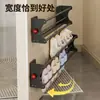 Zapatero magnético para detrás de la puerta de entrada, colgador de zapatos, estante para guardar pantuflas, de doble capa, sin taladro, soporte de zapatos para la puerta montado en la pared