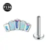 Liga de Titânio F136 Quadrado Emendado Opala Zircônia Rosca Interna Piercing de Lábio Brinco de Orelha Piercing de Cartilagem da Orelha Joia de Piercing 0.9 Rosca