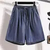 Shorts Jeans Tencel Feminino Verão Novo Fino Seda de Gelo Casual Cinco Pontos Soltos Wide-leg Cintura Alta Linha A Hot Pants Tamanho Grande
