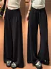 Pantalones casuales negros holgados para mujer, nuevo estilo verano 2026, de cintura alta, adelgazantes, fluidos, frescos, de pierna ancha, largos