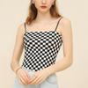 Canvaus Verano Nuevo Estilo Cuello de una línea Camisola Ropa interior para mujer Delgado Cuadros Sexy Top Corto Mayoreo