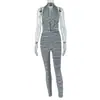 Mono Deportivo Holgado con Estampado de Rayas Estilo Europeo y Americano, Cruzado, de Tirantes, Fruncido, para Mujer, con Cuello Caído para Salir