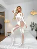 Exportación Transfronteriza Conjunto de Lencería Sexy Medias Sexy de una Pieza Caladas Ajustadas Transparentes de Malla de Manga Larga W552