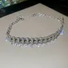 Colar Europeu e Americano Transfronteiriço com Flor de Diamante, Laço e Franja, Luxo Leve, Corrente de Clavícula de Alta Qualidade, Colar Elegante e Exagerado para Mulheres