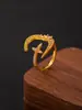 Anillo Abierto de Luna y Estrella con Circonita Incrustada de Cobre, Diseño de Nicho, Estilo Europeo y Americano, Sensación de Alta Gama, Anillo Ajustable Personalizado