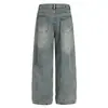 Jeans Americano Retrô Lavado Rasgado Patchwork Borboleta para Homens e Mulheres, Primavera e Outono 2026, Calça Casual Larga de Perna Reta Solta