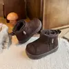 Botas de Nieve para Niñas Invierno Nuevo Estilo Botines Cortos Forrados de Felpa para Niños Zapatos de Pan Cabeza Grande Zapatos de Algodón Zapatos Cálidos para Niños Medianos y Grandes Botas de Algodón