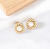Aretes Redondos Retro Europeos y Americanos Transfronterizos con Incrustaciones de Perlas para Mujer Accesorios de Acero Inoxidable Joyería Galvanizada Fabricante Venta al por Mayor