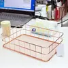 Cesta de Armazenamento de Ferro Estilo Simples e Luxuoso, Cesta de Armazenamento de Metal com Fundo de Tela para Mesa, Cesta de Armazenamento de Metal Criativa