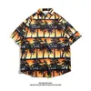 Hawaiian Ice Silk camisa de moda masculina marca de manga curta camisa masculina verão flor de praia casaco solto do casal