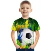 2026 Nueva Camiseta de Manga Corta con Estampado 3D de Patrón de Fútbol Iridiscente Suelta para Hombres y Niños Nueva Moda Camiseta Corta