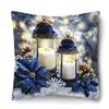 Ambiente Festivo Navideño Azul Papá Noel Muñeco de Nieve Elementos de Regalo Funda de Almohada Impresa Digitalmente Venta al por Mayor