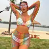 Conjunto de Falda Corta Bodycon de Malla Grande Color Dopamina para Fiesta de Festival de Música Electrónica Rave Transfronterizo, Traje de Baño Sexy para Playa con Protección Solar