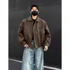 Nova Jaqueta Marrom Retrô Americana para Homens, Design de Marca Tendência, Jaqueta de Couro Casual com Lapelas para Casais