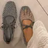 Zapatos de Ballet con Malla de Pedrería Estilo Francés para Mujer, Planos de Verano Calados de Malla Transparente con Suela Suave y Correa Única Mary Jane