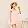 Vestido de Verano sin Mangas para Niña con Falda de Malla tipo Pastel de Color Degradado, Elegante Vestido de Princesa con Volantes