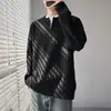 Suéter casual tipo pullover con media cremallera estilo americano para hombre, nueva colección otoño/invierno, corte holgado, color liso simple, suéter de punto de moda