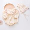 Macacão com gola de renda estilo Western para recém-nascido, manga longa, com chapéu, conjunto para bebê menina, macacão de princesa