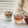 Copo de Vidro com Alça, Listras Verticais, Copo Estilo Ins, Copo para Americano Gelado, Copo de Leite, Copo de Café com Aparência Sofisticada