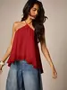 Top de gasa cruzado europeo y americano más vendido con cuello halter, espalda descubierta, para mujer, con corte holgado, dobladillo fruncido y diseño sin mangas inspirado en las vacaciones
