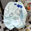 Sudadera Redonda Creativa con Estampado de Gatito Americano Linda para Mujer Otoño e Invierno Ins Marca de Moda Vibe Holgada Tie-Dye Top