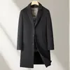 Casaco Masculino Feito à Mão, Estilo Meio-Comprido Outono e Inverno, Gola de Terno, Estilo Jovem de Luxo para Negócios, Forro de Plumas Removível, Casaco Trench de Lã