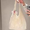 Bolsa de Lona con Lazo de Encaje Dulce Coreano para Mujer 2025 Nueva Bolsa de Hombro Tote de Gran Capacidad Bolsa para el Brazo para el Trabajo