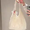Bolso de lona con lazo de encaje dulce estilo coreano para mujer, nuevo modelo 2025, bolso de hombro tipo tote de gran capacidad, bolso de axila para el día a día