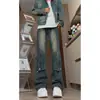 Jeans de Trabajo Americanos Negros con Empalme Pantalones Americanos para Hombre Streetwear Pantalones Acampanados Micro Adelgazantes